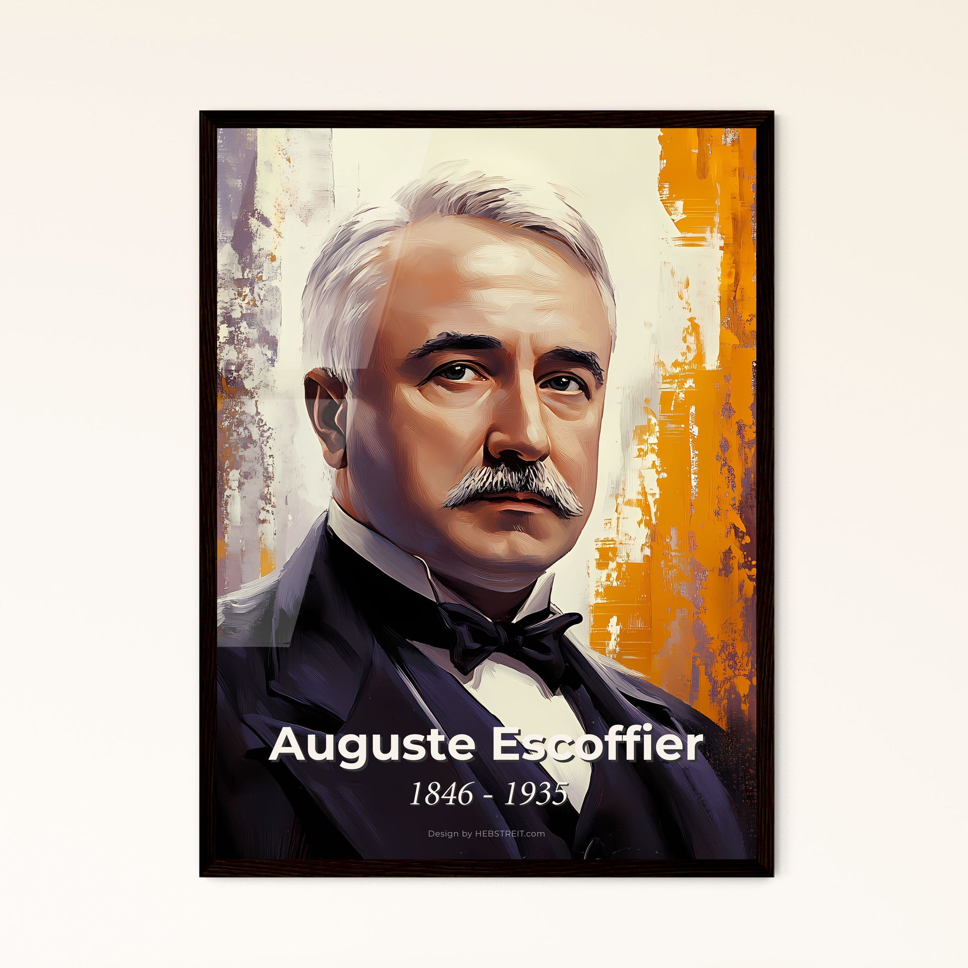 Portrait of Auguste Escoffier, 1846 - 1935. Impressionistic painting of a man with a mustache.