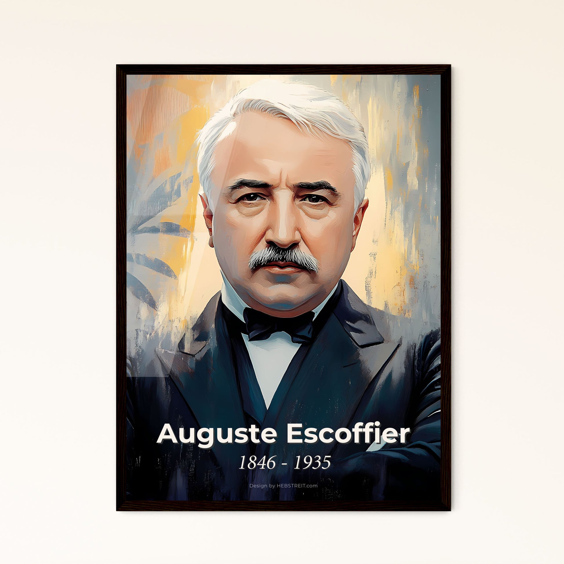 Portrait of Auguste Escoffier, 1846 - 1935. Impressionistic painting of a man in a suit.