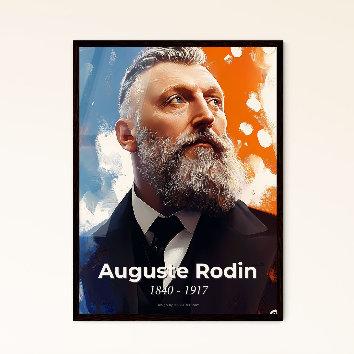 Portrait of Auguste Rodin, 1840 - 1917. Impressionistic painting of a man with a beard.