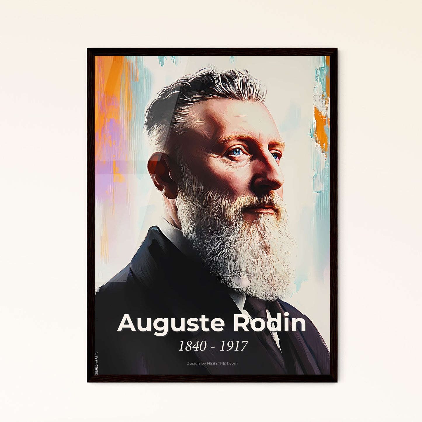 Portrait of Auguste Rodin, 1840 - 1917. Impressionistic painting of a man with a beard.