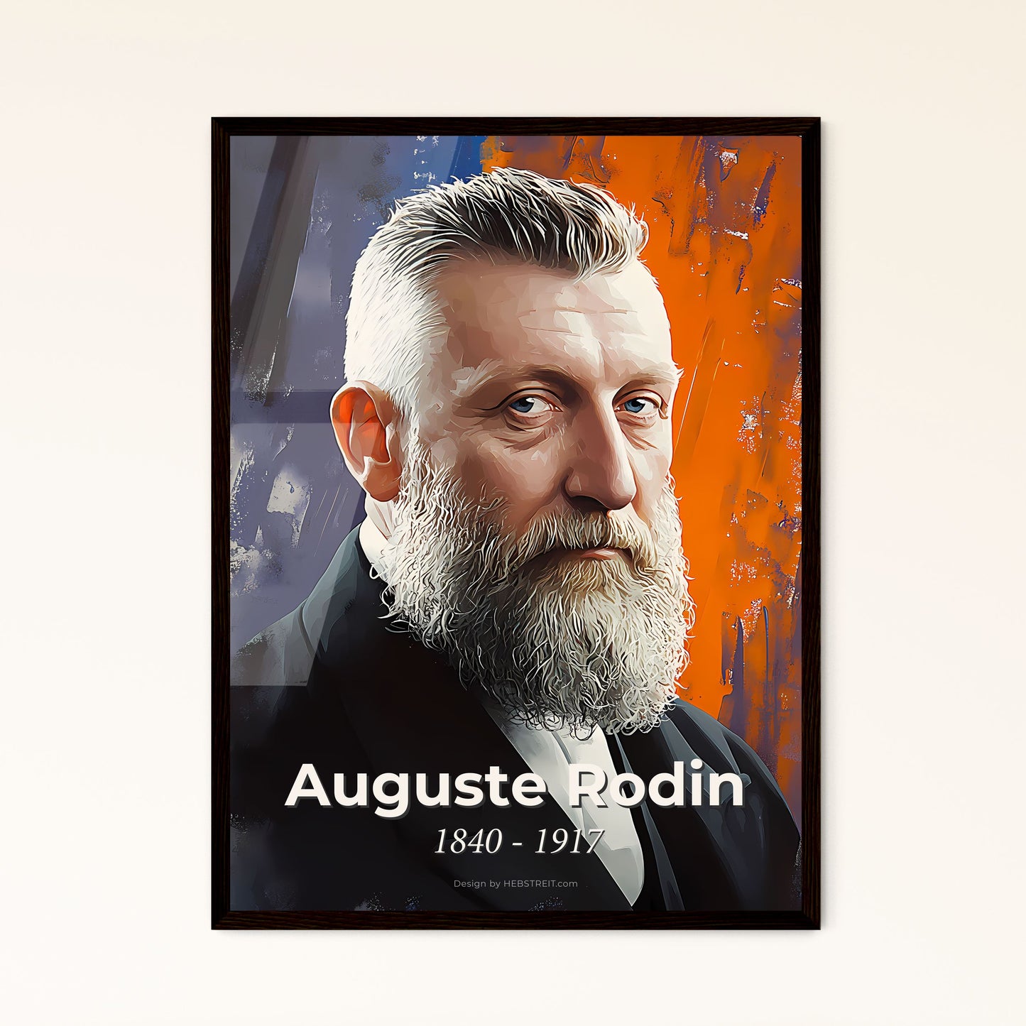 Portrait of Auguste Rodin, 1840 - 1917. Impressionistic painting of a man with a beard.