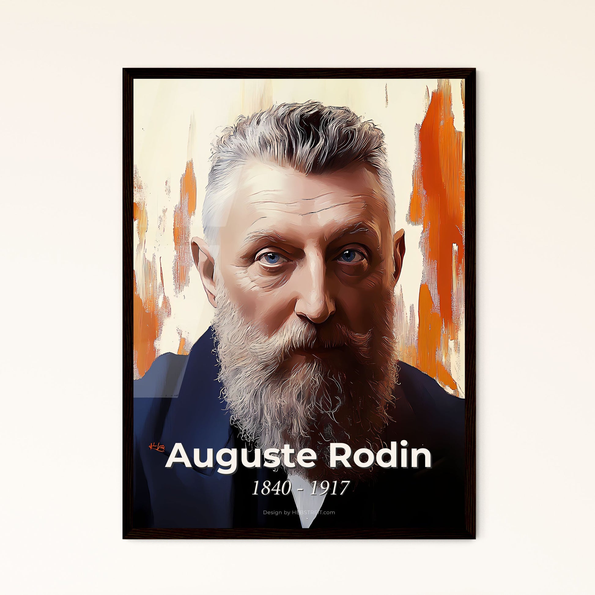 Portrait of Auguste Rodin, 1840 - 1917. Impressionistic painting of a man with a beard.