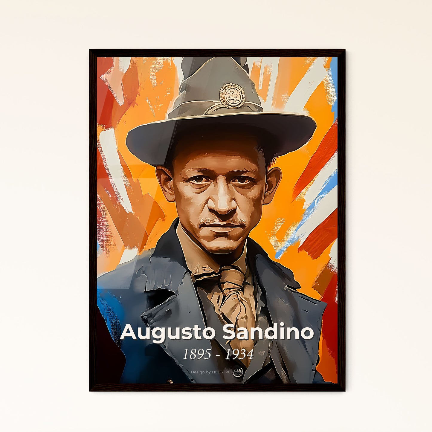 Portrait of Augusto Sandino, 1895 - 1934. Impressionistic painting of a man in a hat.