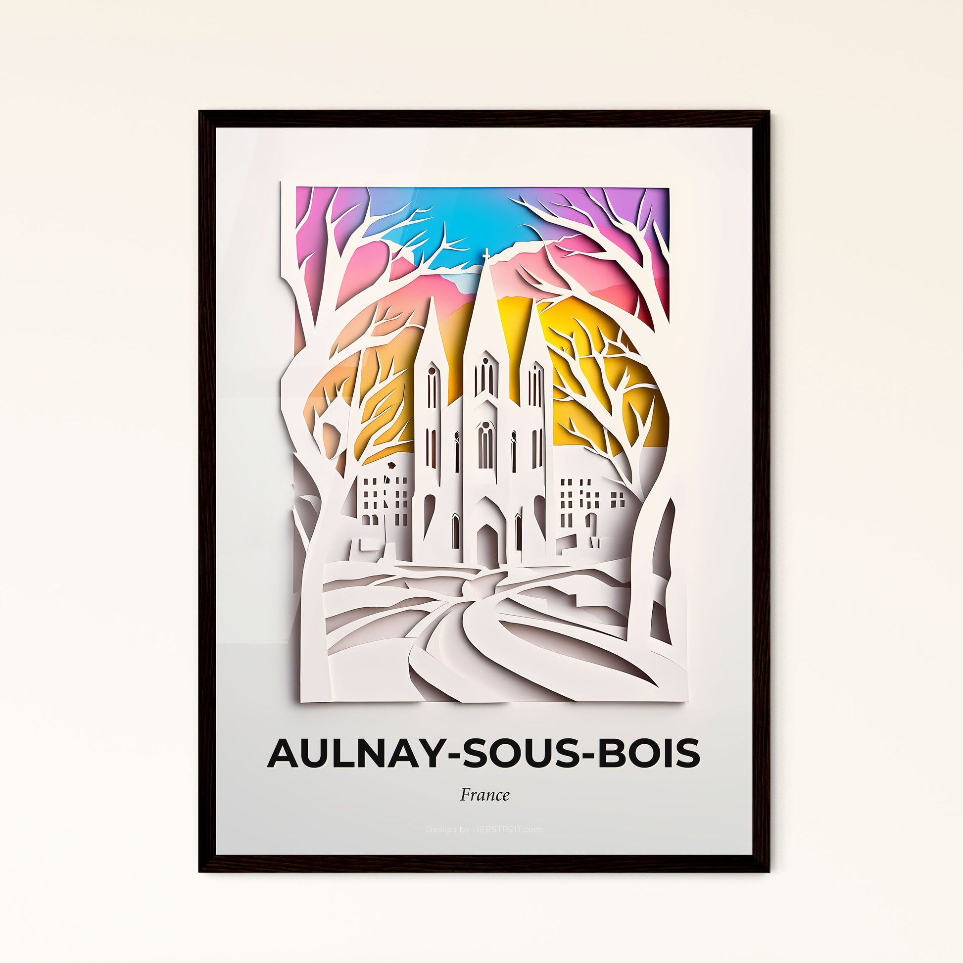 Vivid Aulnay-sous-Bois, France - a paper cut of a church in a forest