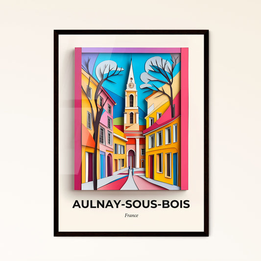 Vivid Aulnay-sous-Bois, France - a painting of a street with a church steeple