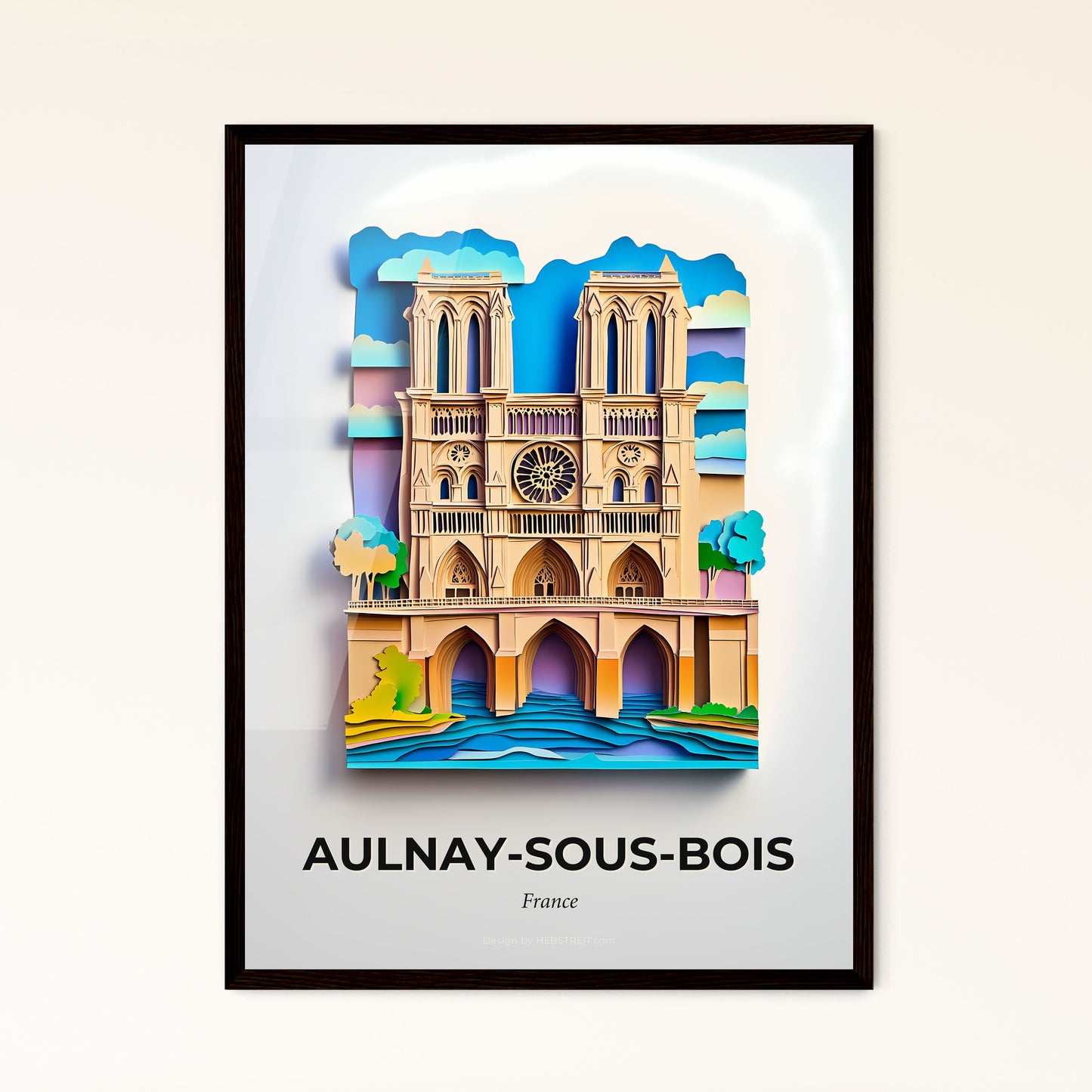 Vivid Aulnay-sous-Bois, France - a paper cut of a cathedral with a clock