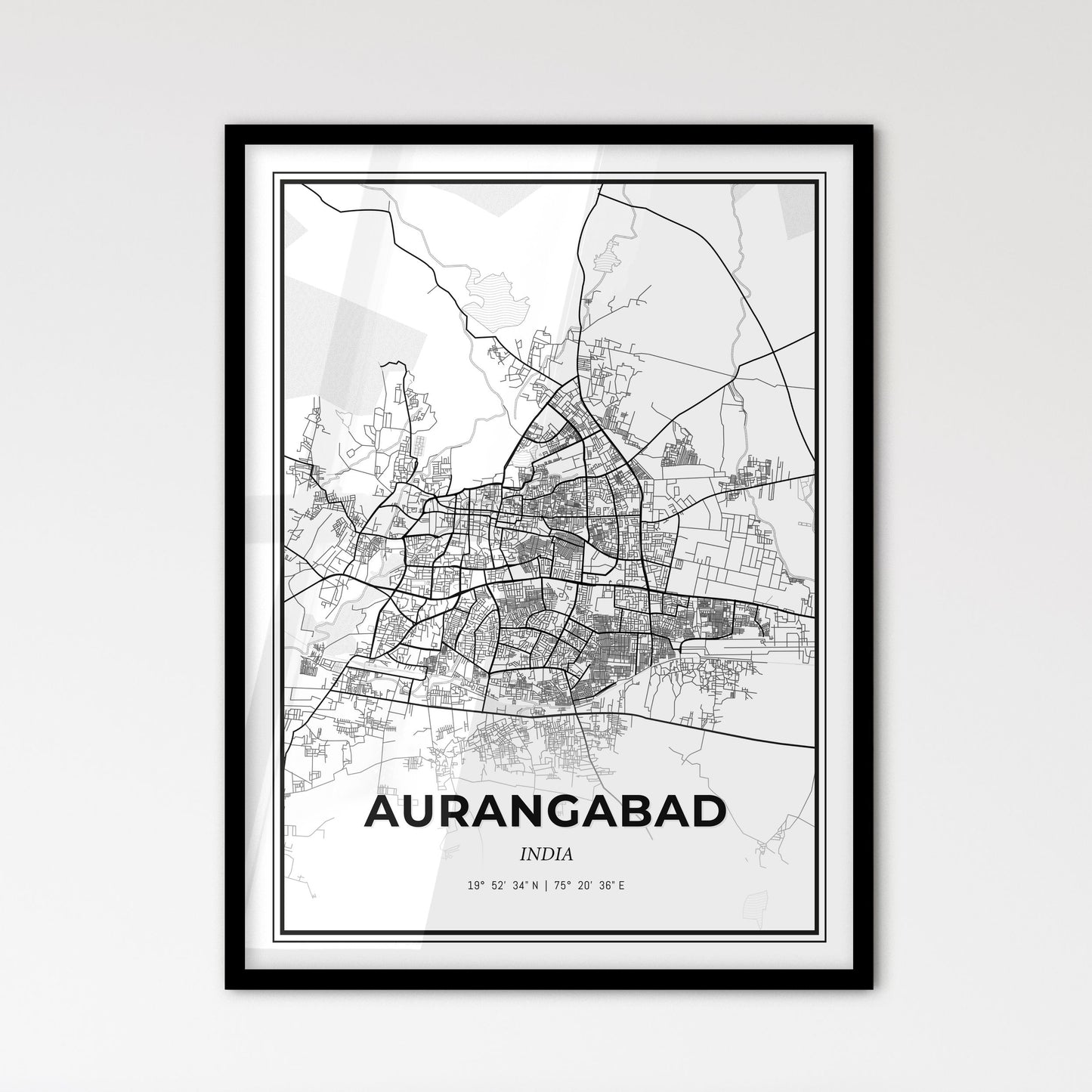 Aurangabad India - Scandinavian Style City Map for Modern Home Decor