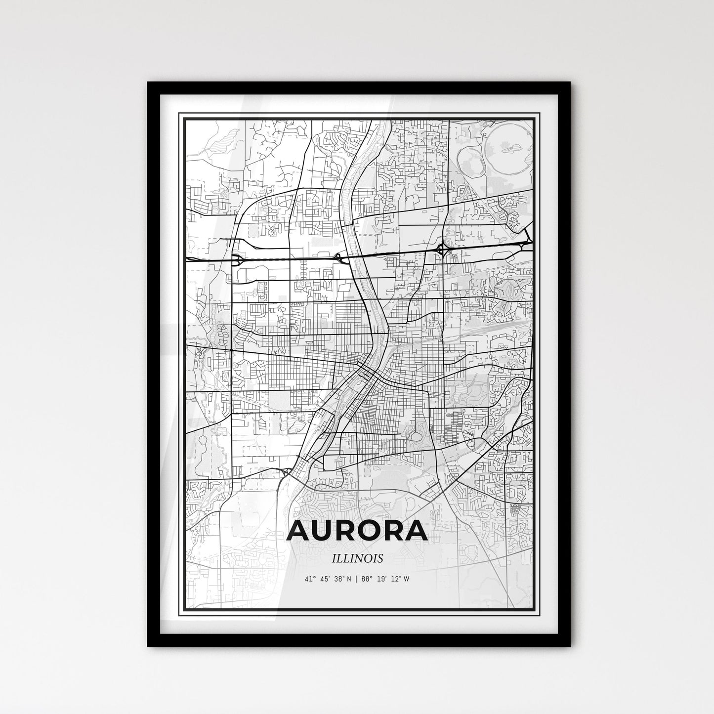 Aurora Illinois - Scandinavian Style City Map for Modern Home Decor