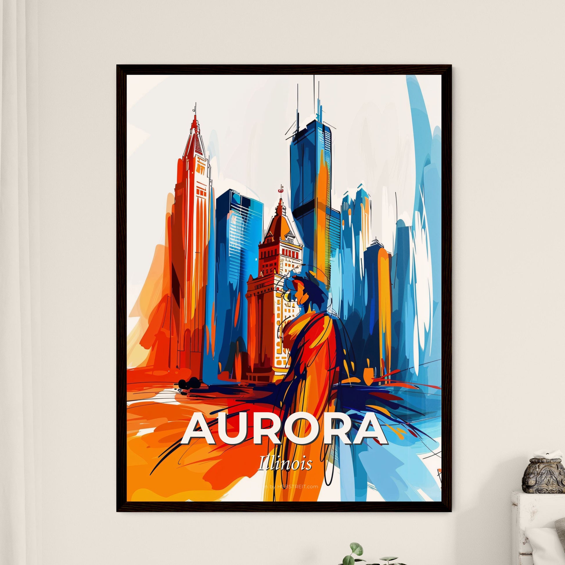 Vibrant Aurora, Illinois - A Woman In A Dress In Front Of A City