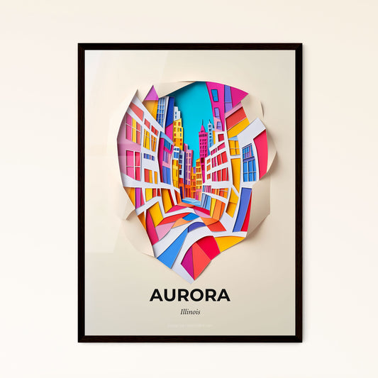 Vivid Aurora, Illinois - a paper cut of a city with a rainbow colored building