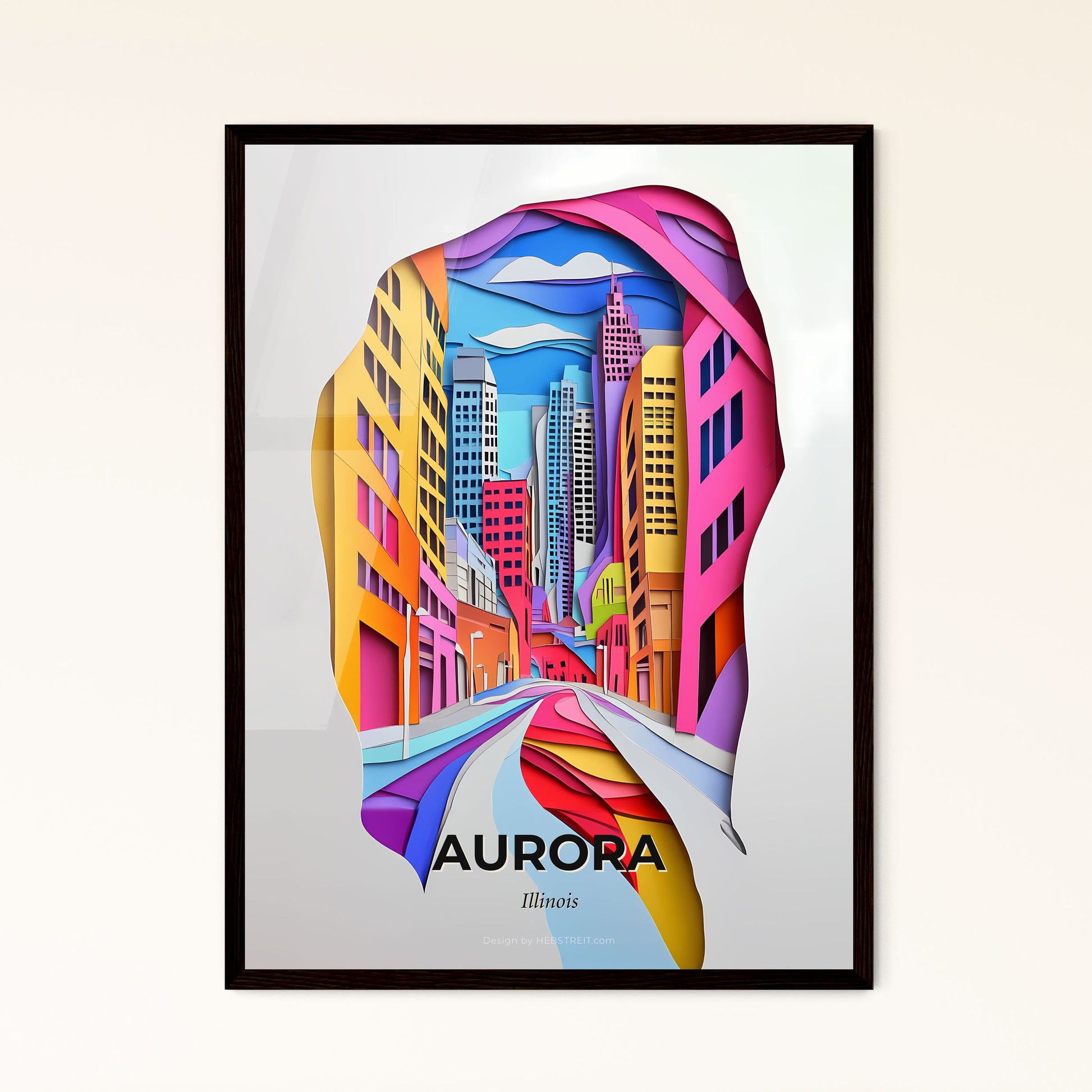 Vivid Aurora, Illinois - a paper cut of a city with a road