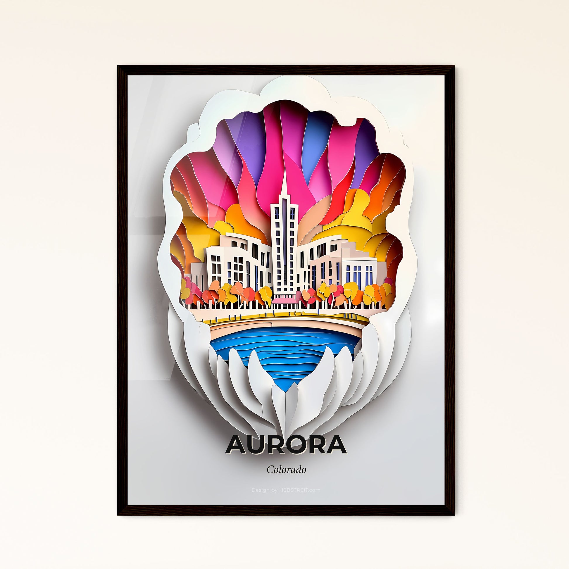 Vivid Aurora, Colorado - a paper cut of a city with a river