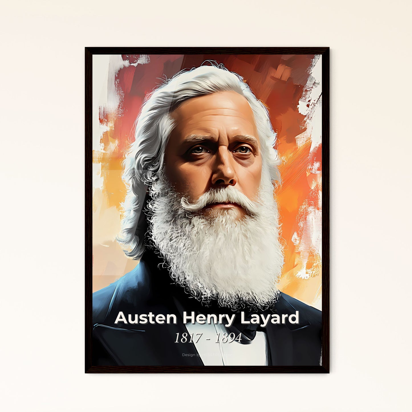 Portrait of Austen Henry Layard, 1817 - 1894. Impressionistic painting of a man with a white beard.