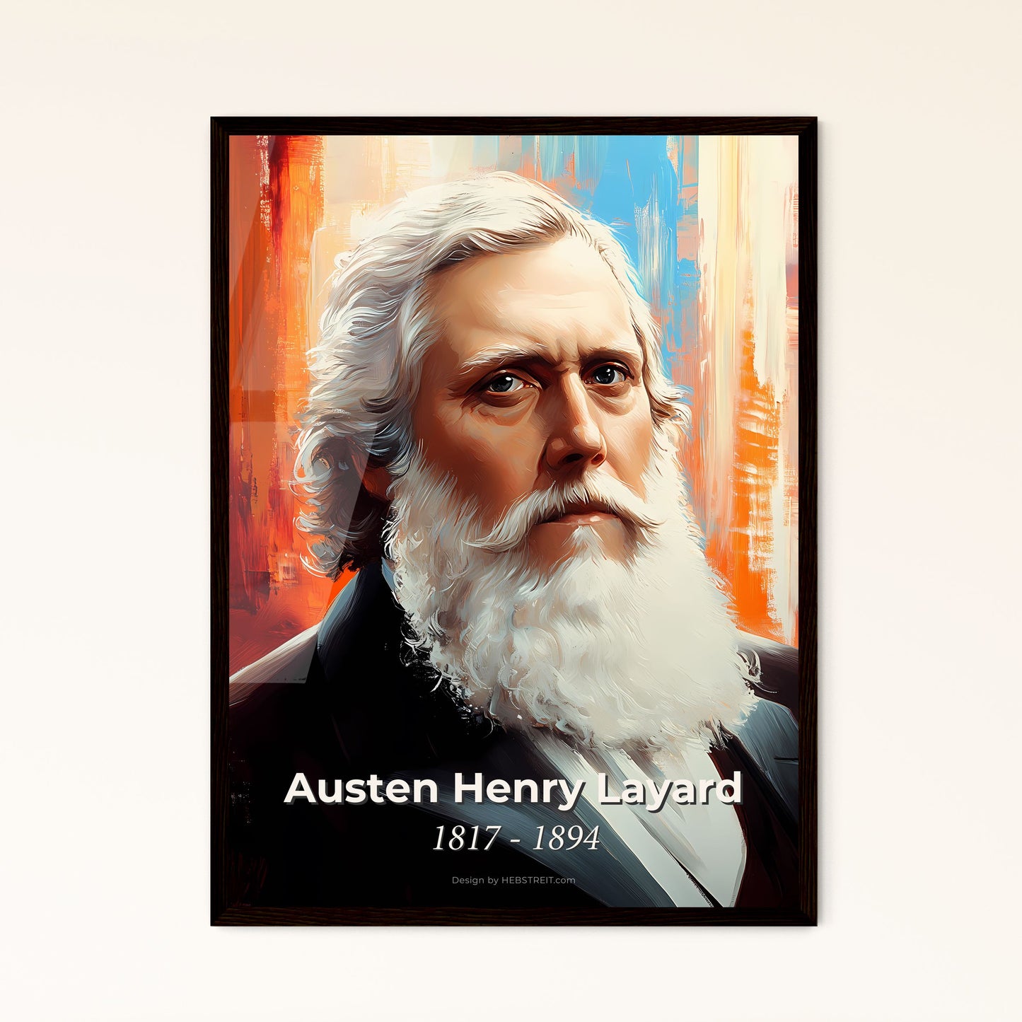 Portrait of Austen Henry Layard, 1817 - 1894. Impressionistic painting of a man with a white beard.