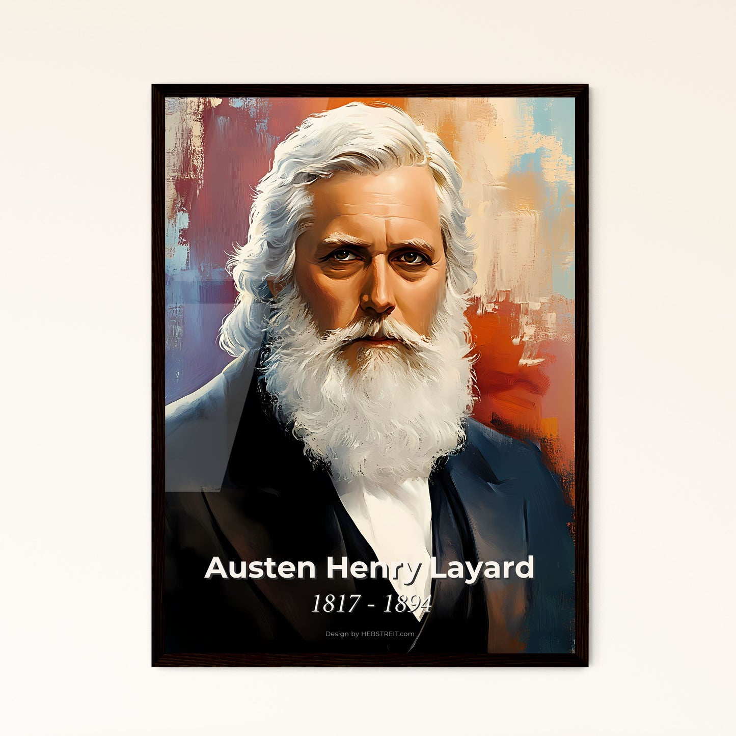 Portrait of Austen Henry Layard, 1817 - 1894. Impressionistic painting of a man with a white beard.