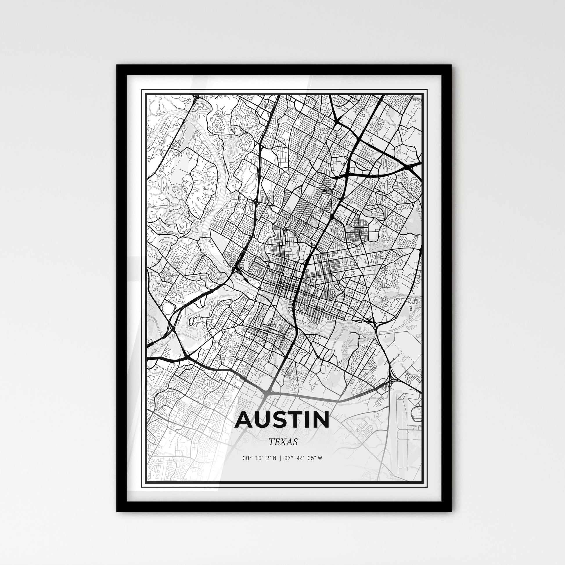 Austin Texas - Scandinavian Style City Map for Modern Home Decor