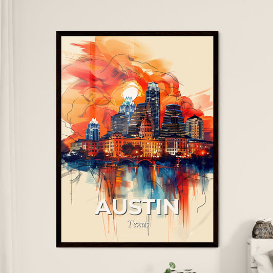 Vibrant Austin, Texas - A Painting Of A City With A Fire Behind It