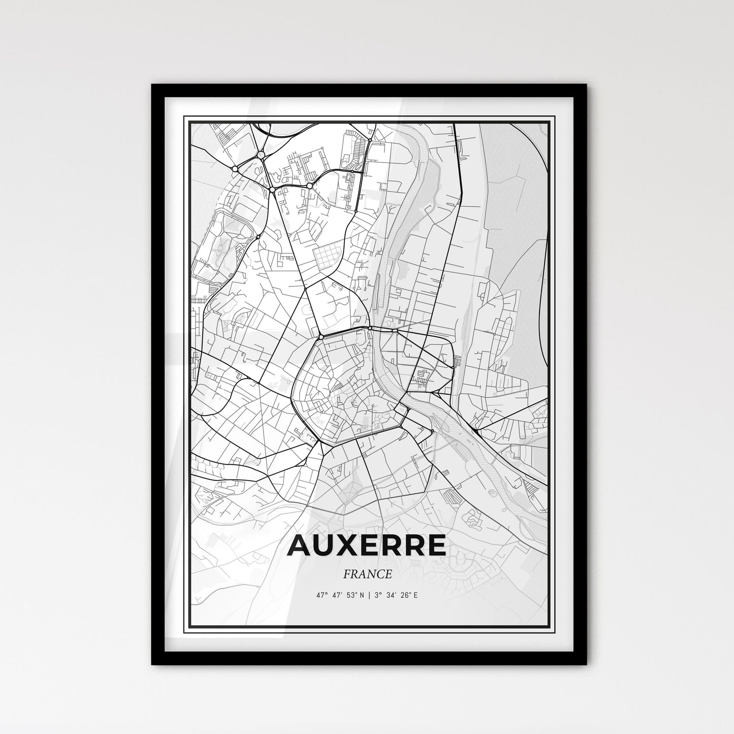 Auxerre France - Scandinavian Style City Map for Modern Home Decor