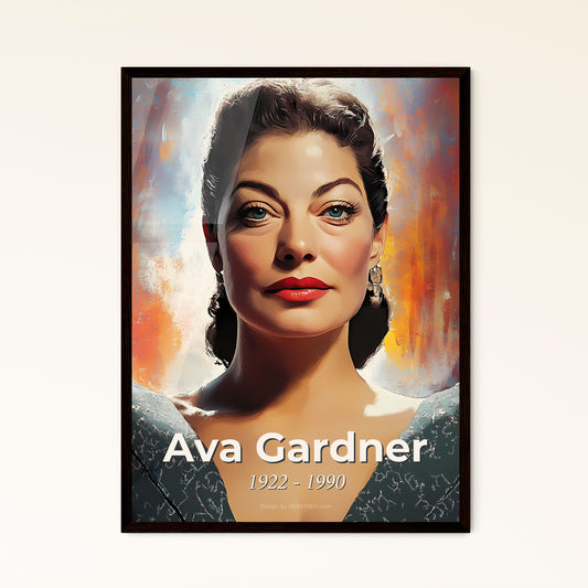 Portrait of Ava Gardner, 1922 - 1990. Impressionistic painting of a woman in a dress.