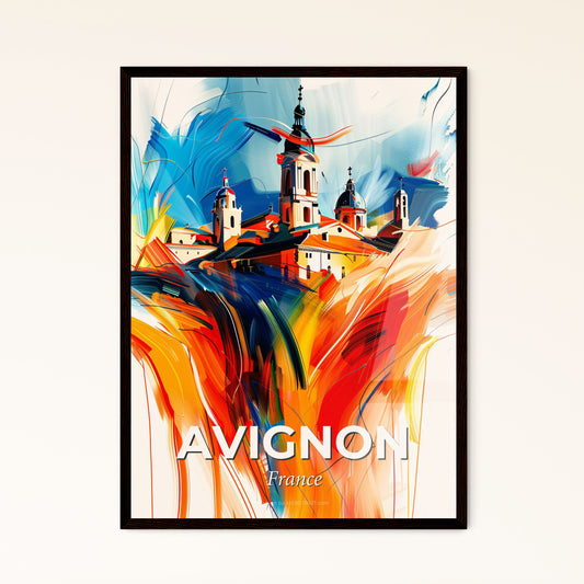 Vibrant Avignon, France - A Painting Of A Building With Towers And A Colorful Background