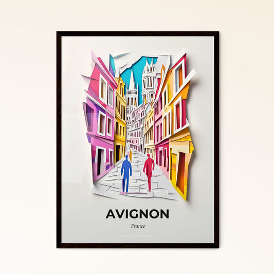 Vivid Avignon, France - a paper cut of two people walking down a street