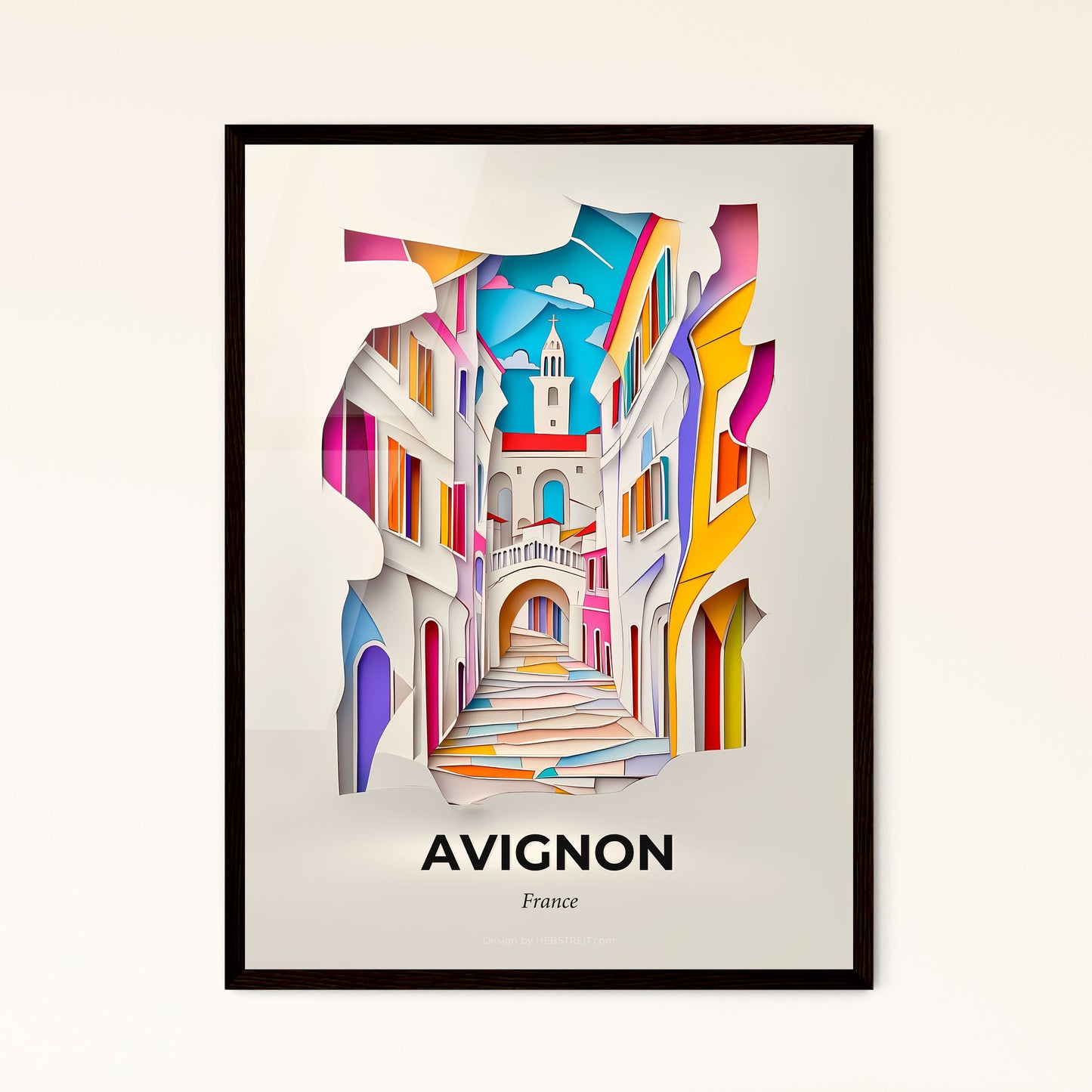 Vivid Avignon, France - a paper cut of a colorful city with a staircase