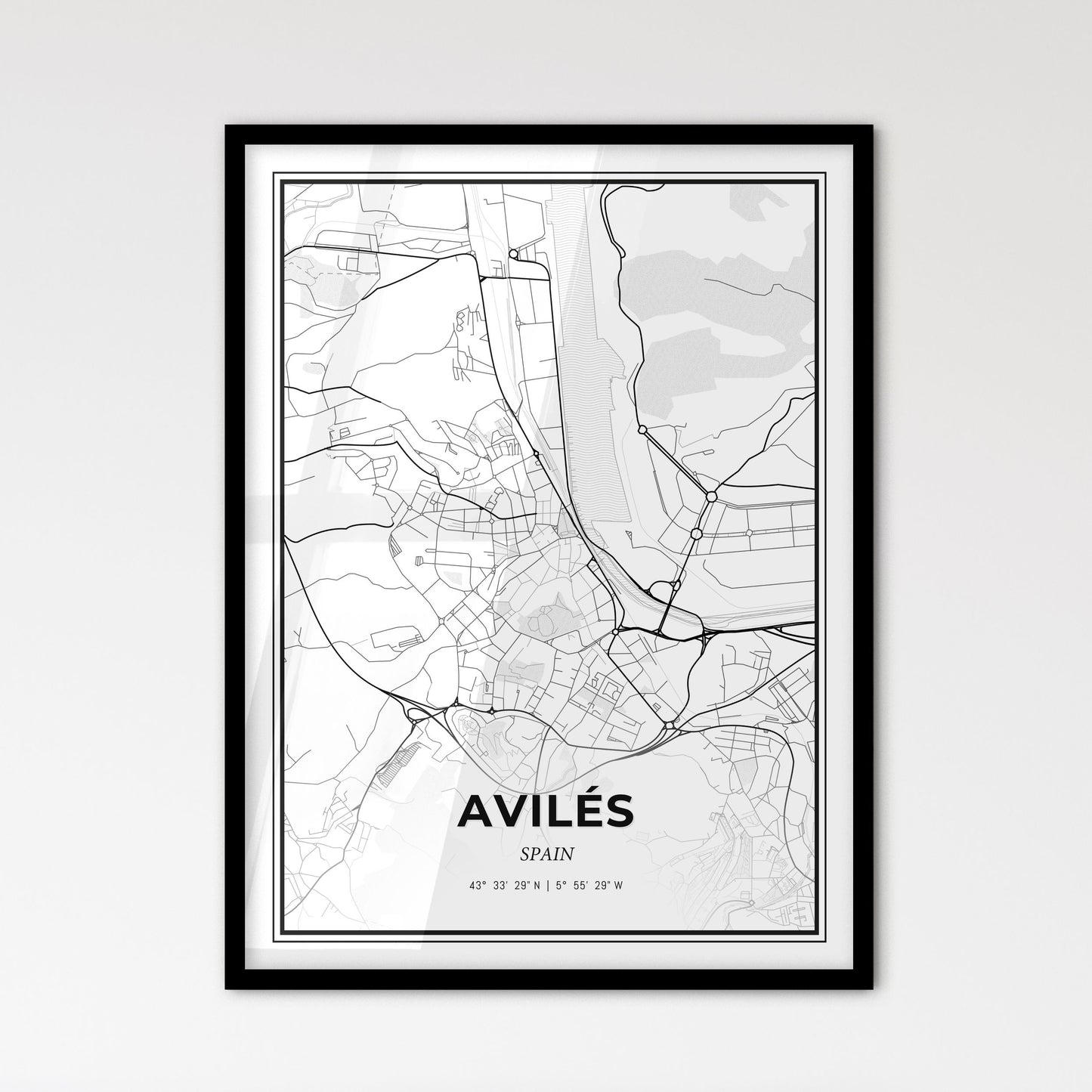 Avilés Spain - Scandinavian Style City Map for Modern Home Decor