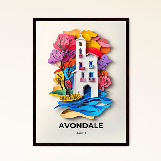 Vivid Avondale, Arizona - a paper cut of a church with a tree in the background