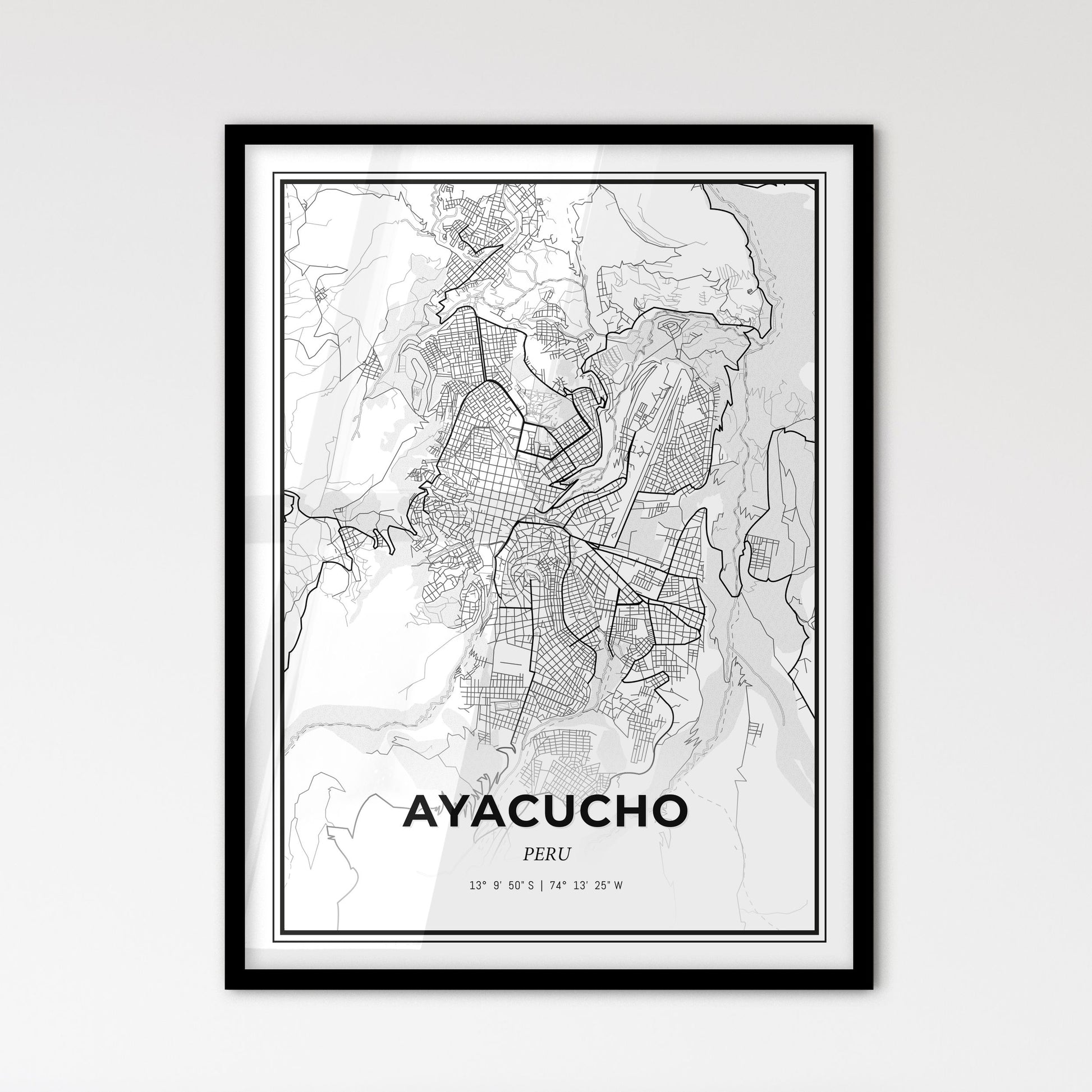 Ayacucho Peru - Scandinavian Style City Map for Modern Home Decor