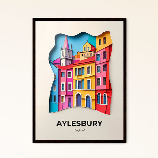 Vivid Aylesbury, England - a paper cut of a colorful city with a clock tower