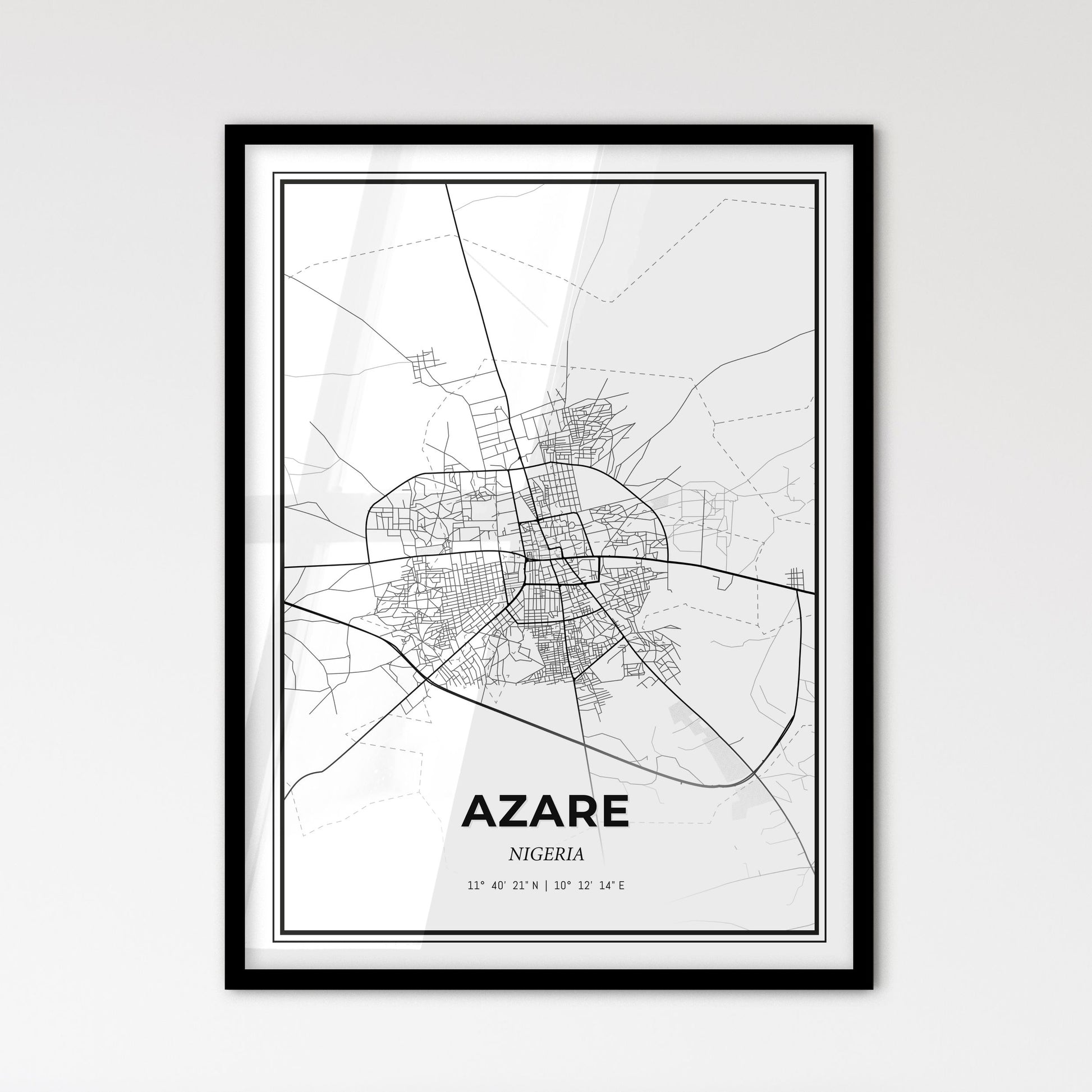 Azare Nigeria - Scandinavian Style City Map for Modern Home Decor