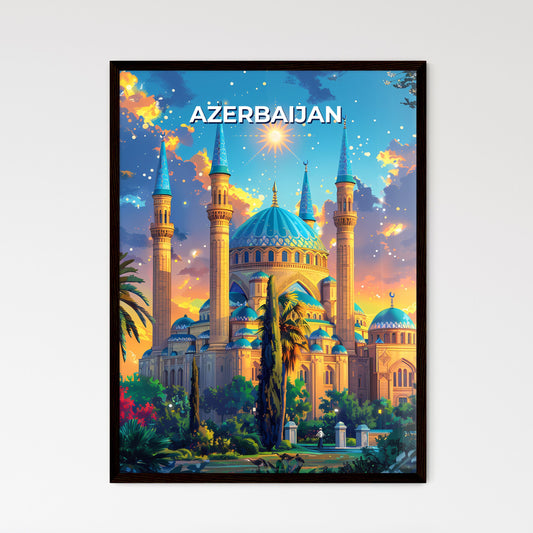 Vibrant Azerbaijani Building Art Depicting Towers and Intricate Blue Roofs