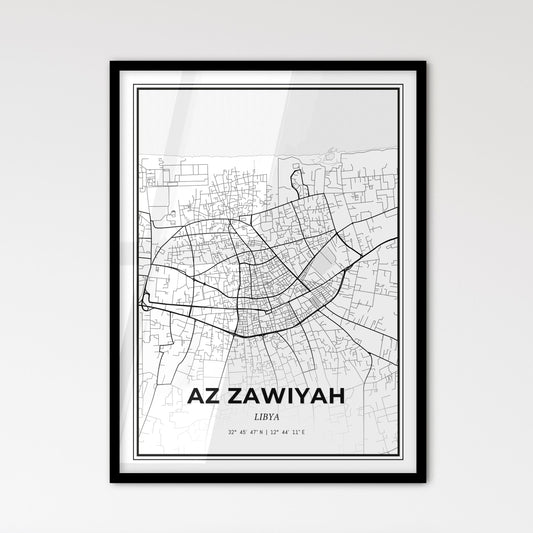 Az Zawiyah Libya - Scandinavian Style City Map for Modern Home Decor