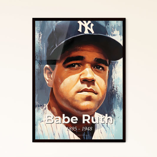 Portrait of Babe Ruth, 1895 - 1948. Impressionistic painting of a man wearing a baseball cap.