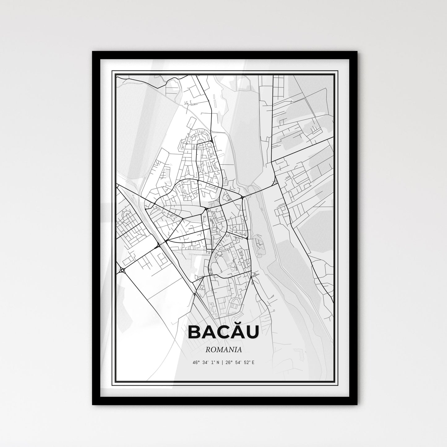 Bacău Romania - Scandinavian Style City Map for Modern Home Decor