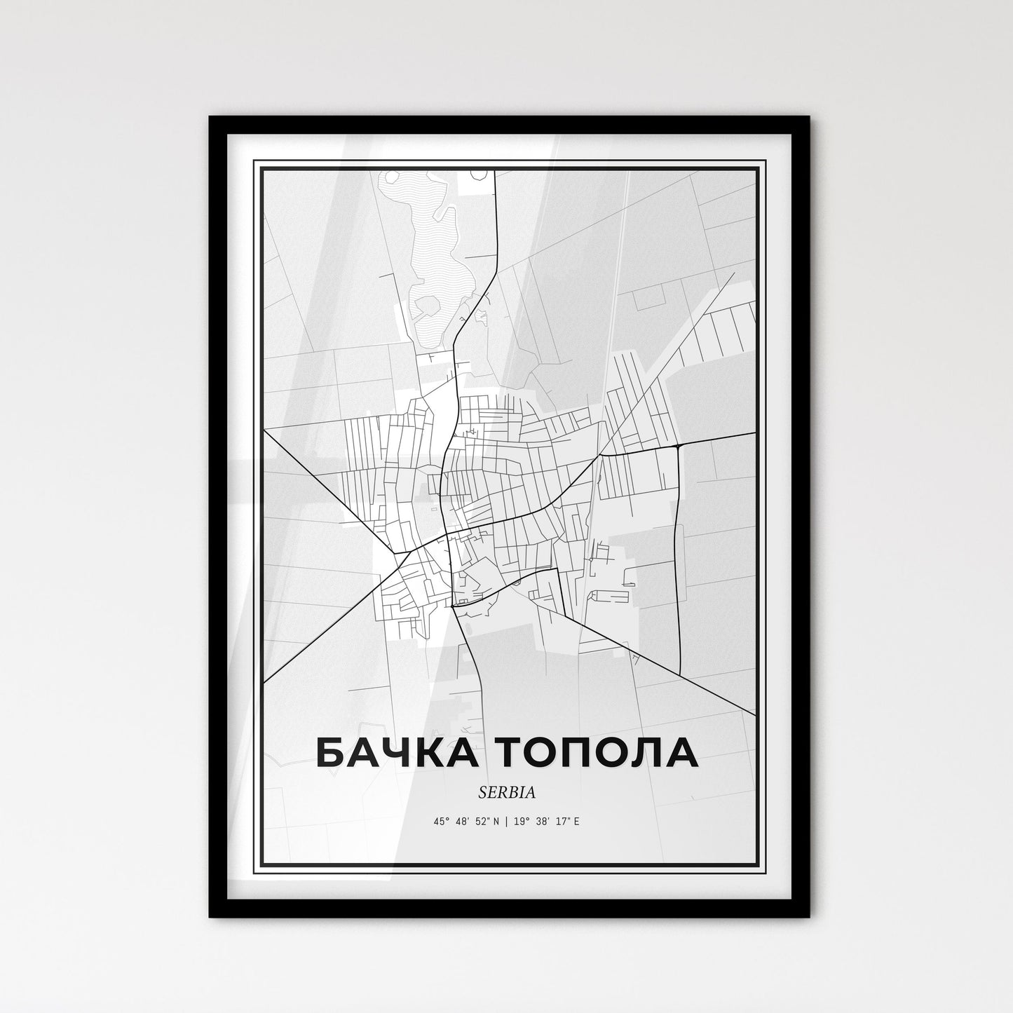 Bačka Topola Serbia - Scandinavian Style City Map for Modern Home Decor