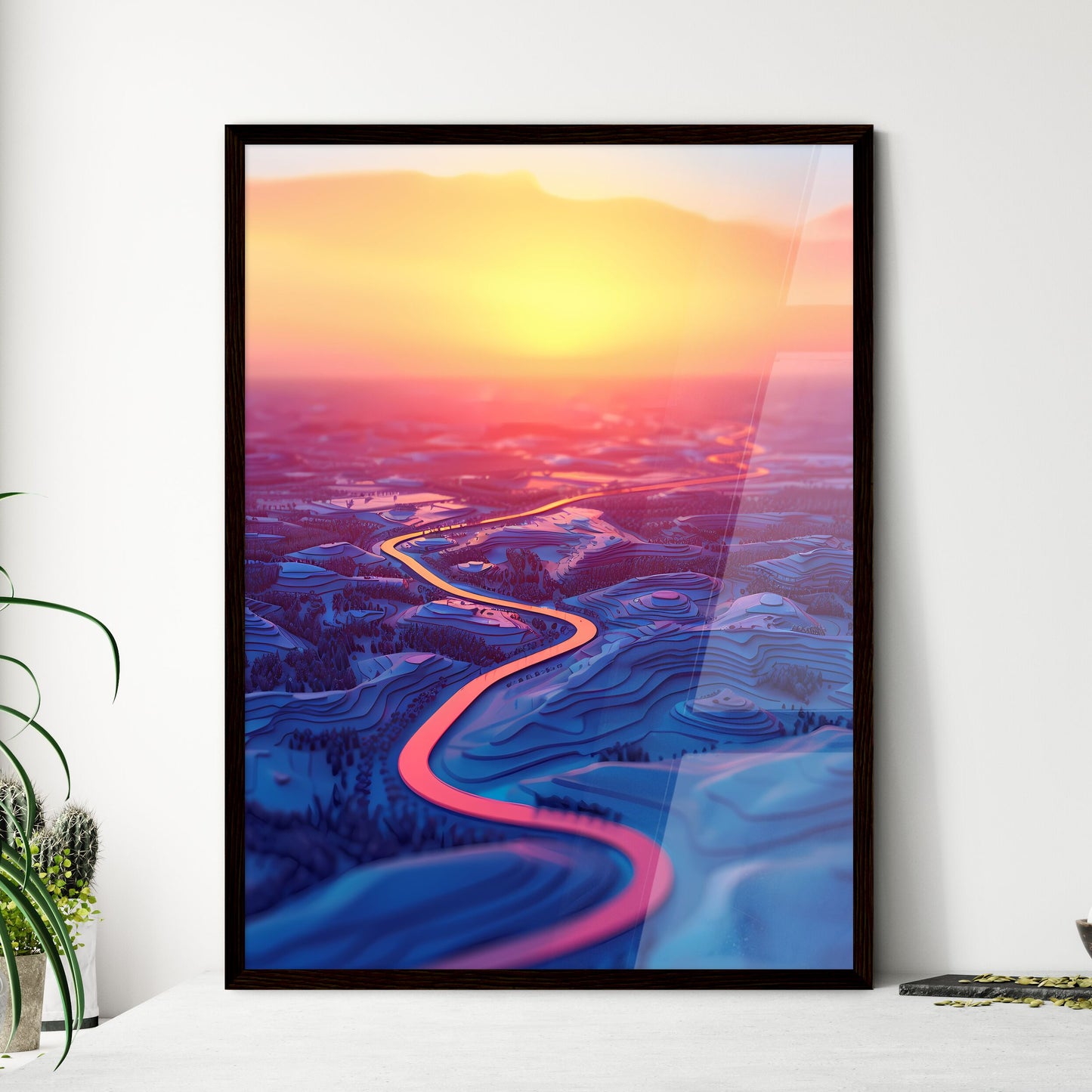 Artful River Valley Painting - Framed Art Print