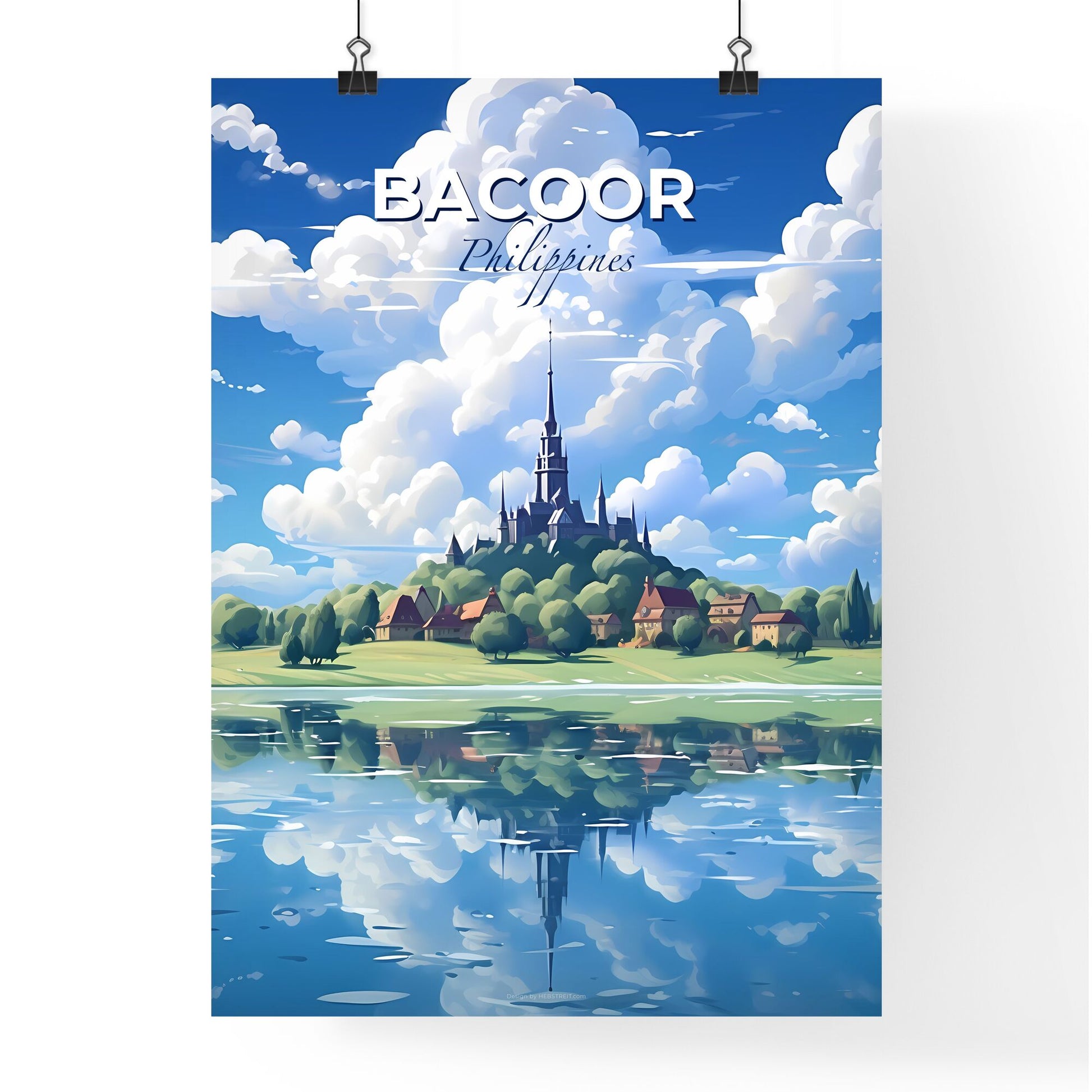 Castle Landscape Skyline Bacoor Philippines Lake Trees Art Vibrant Painting Default Title