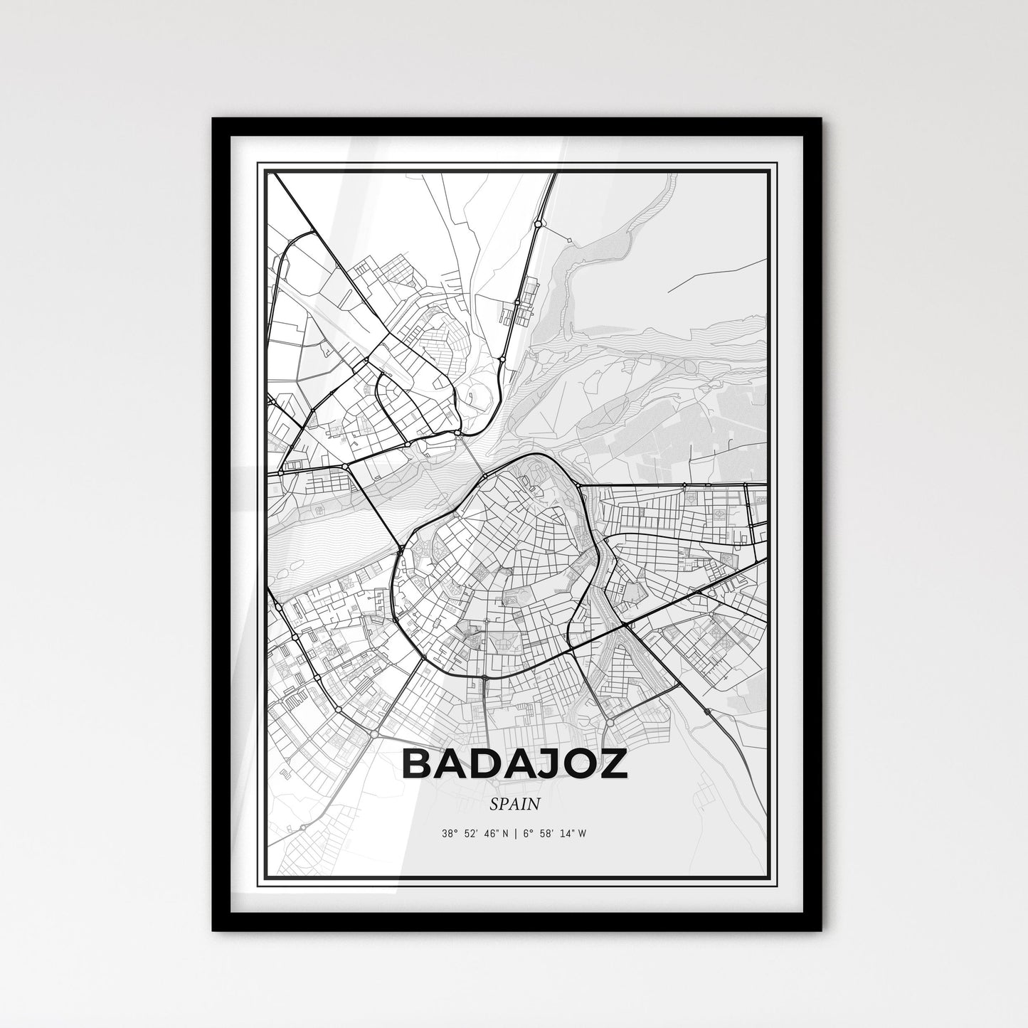 Badajoz Spain - Scandinavian Style City Map for Modern Home Decor