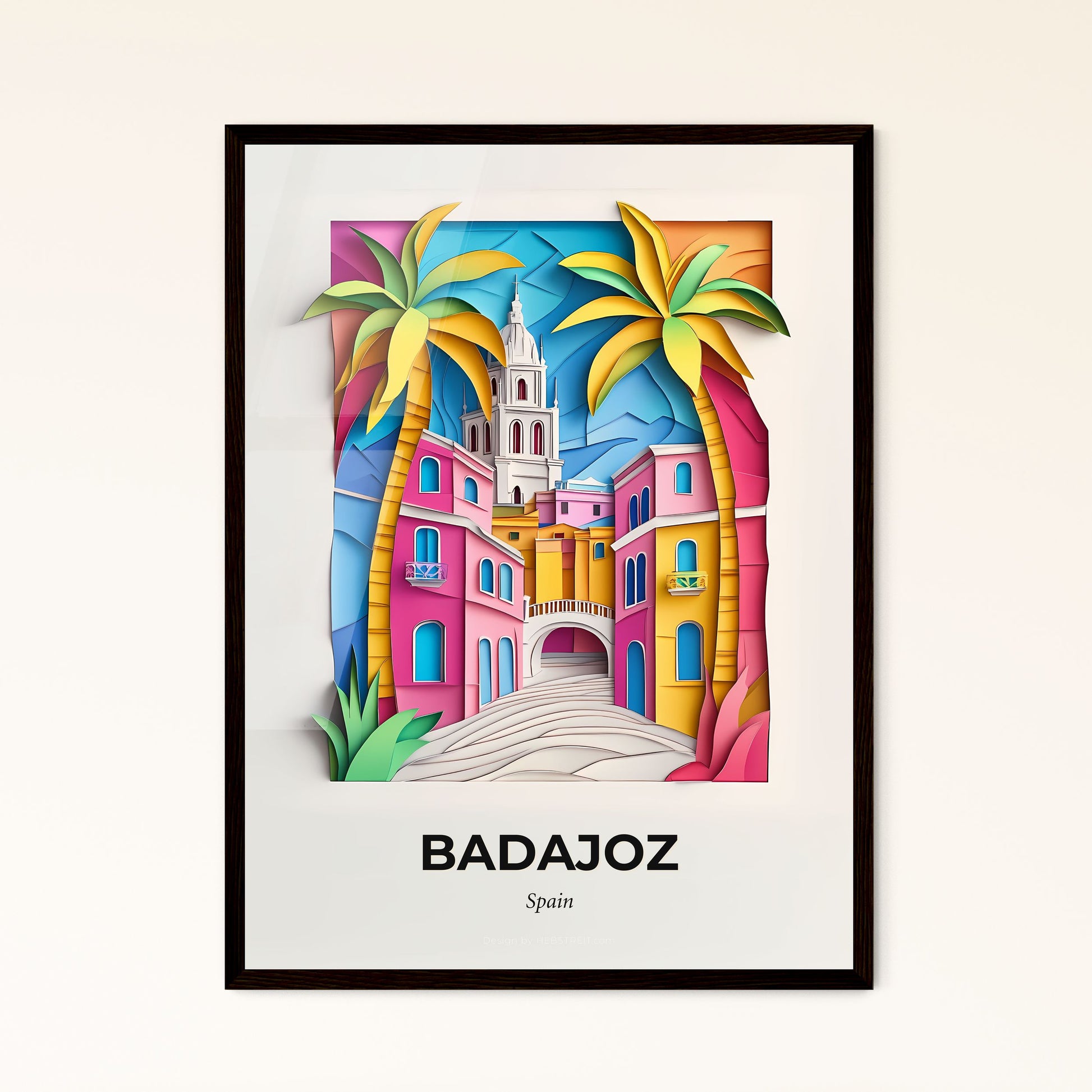 Vivid Badajoz, Spain - a paper cut of a building with palm trees