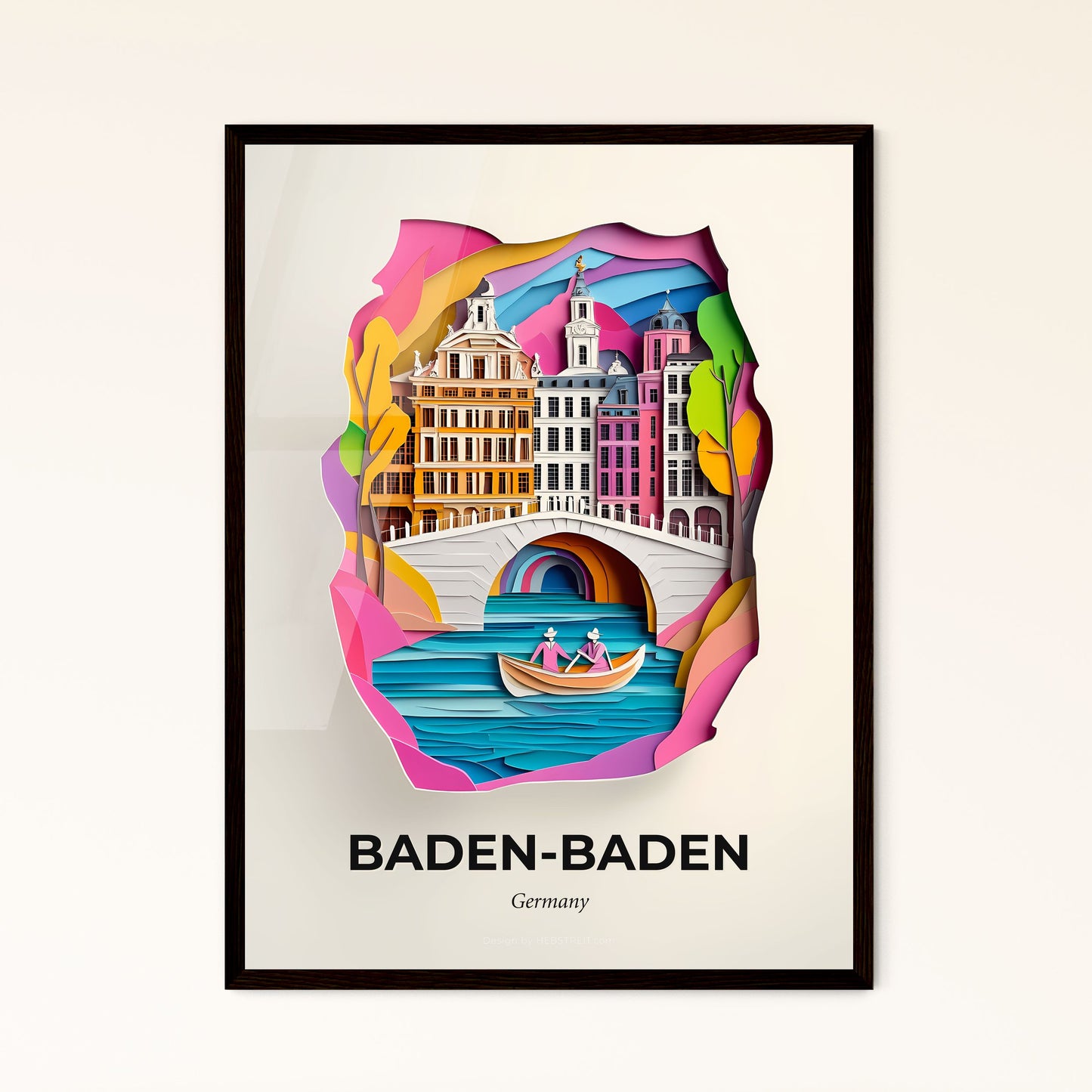 Vivid Baden-Baden, Germany - a paper cut of a boat on a river