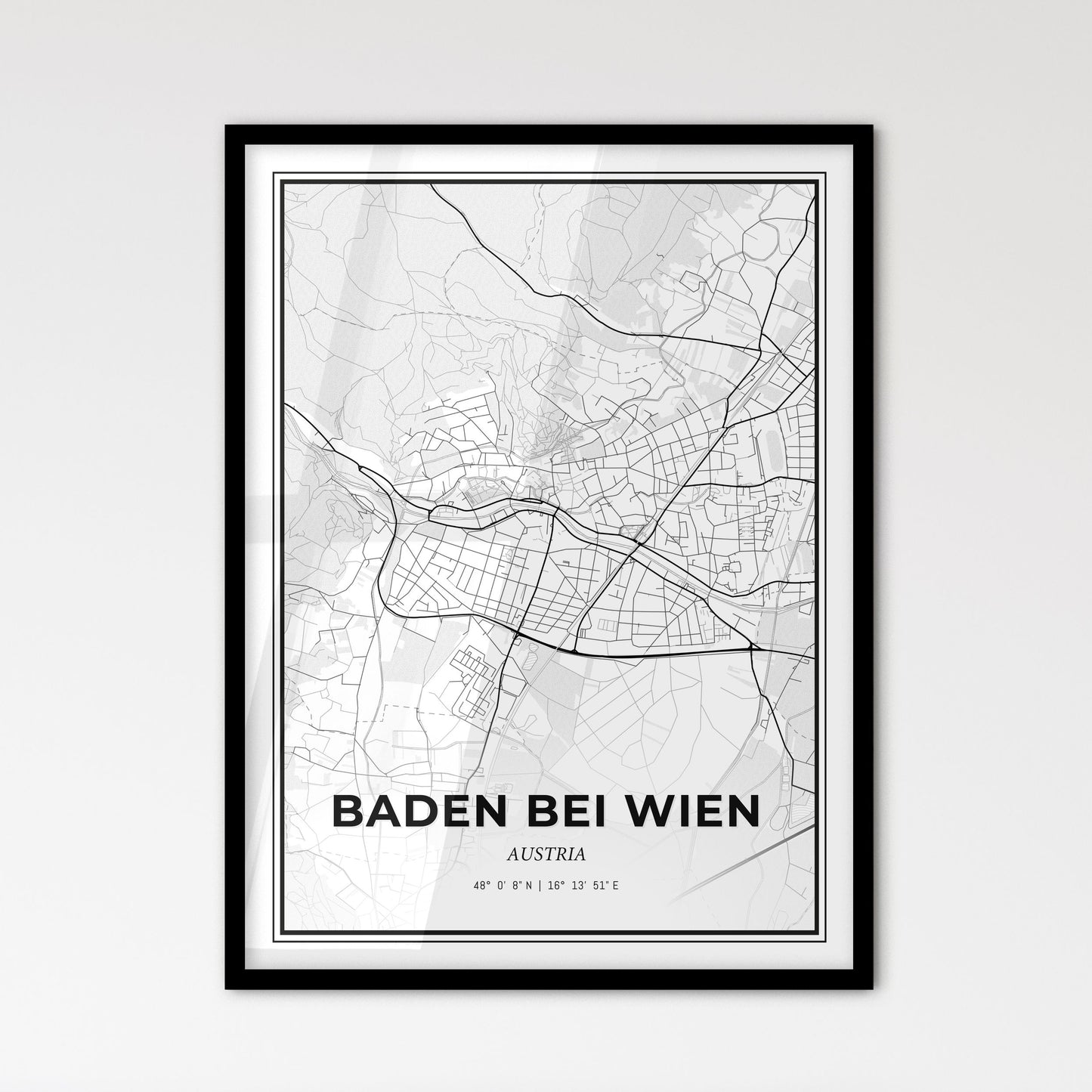 Baden bei Wien Austria - Scandinavian Style City Map for Modern Home Decor