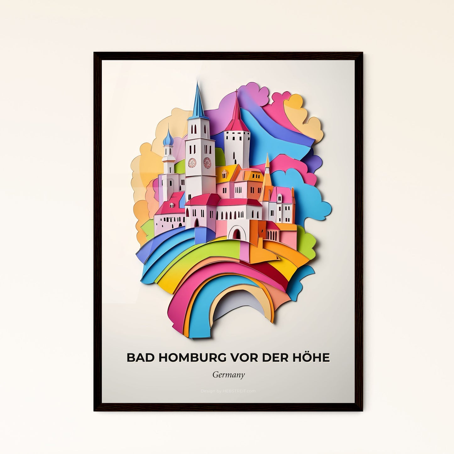 Vivid Bad Homburg vor der Hohe, Germany - a paper cut of a castle with a rainbow