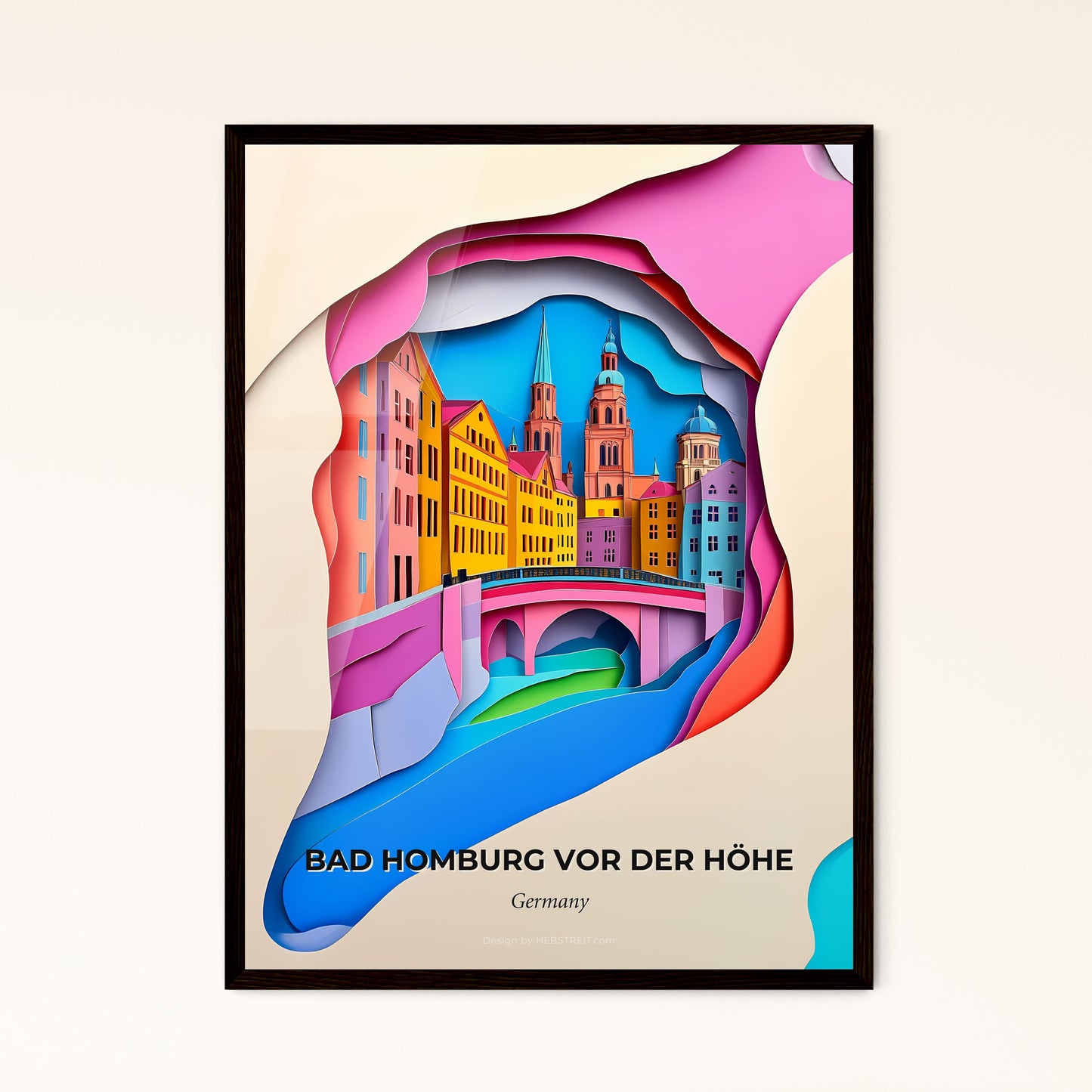 Vivid Bad Homburg vor der Hohe, Germany - a paper cut of a city with a bridge