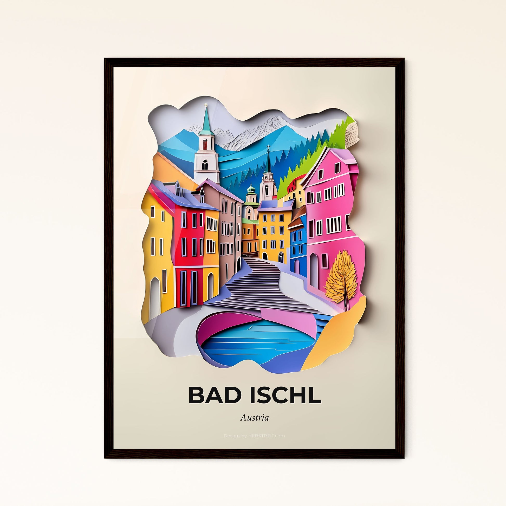 Vivid Bad Ischl, Austria - a paper cut of a city with a bridge