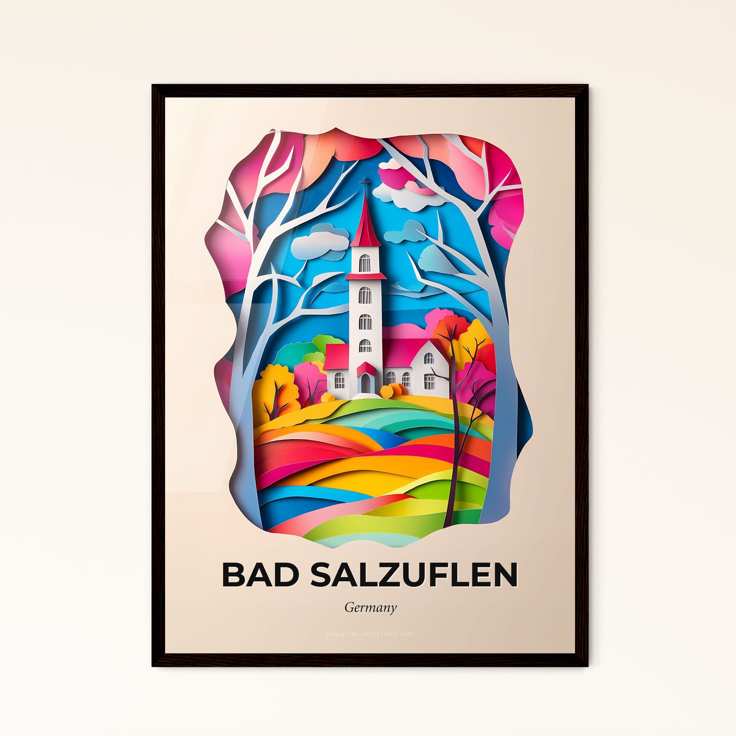 Vivid Bad Salzuflen, Germany - a paper cut of a church in a colorful landscape