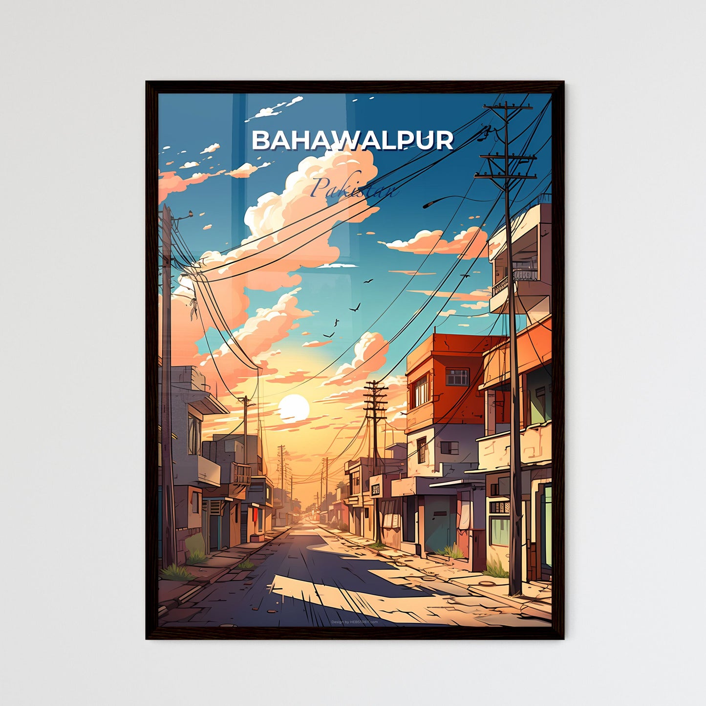 Vibrant Bahawalpur Pakistan Skyline Street Painting Buildings Power Lines Artistic Default Title