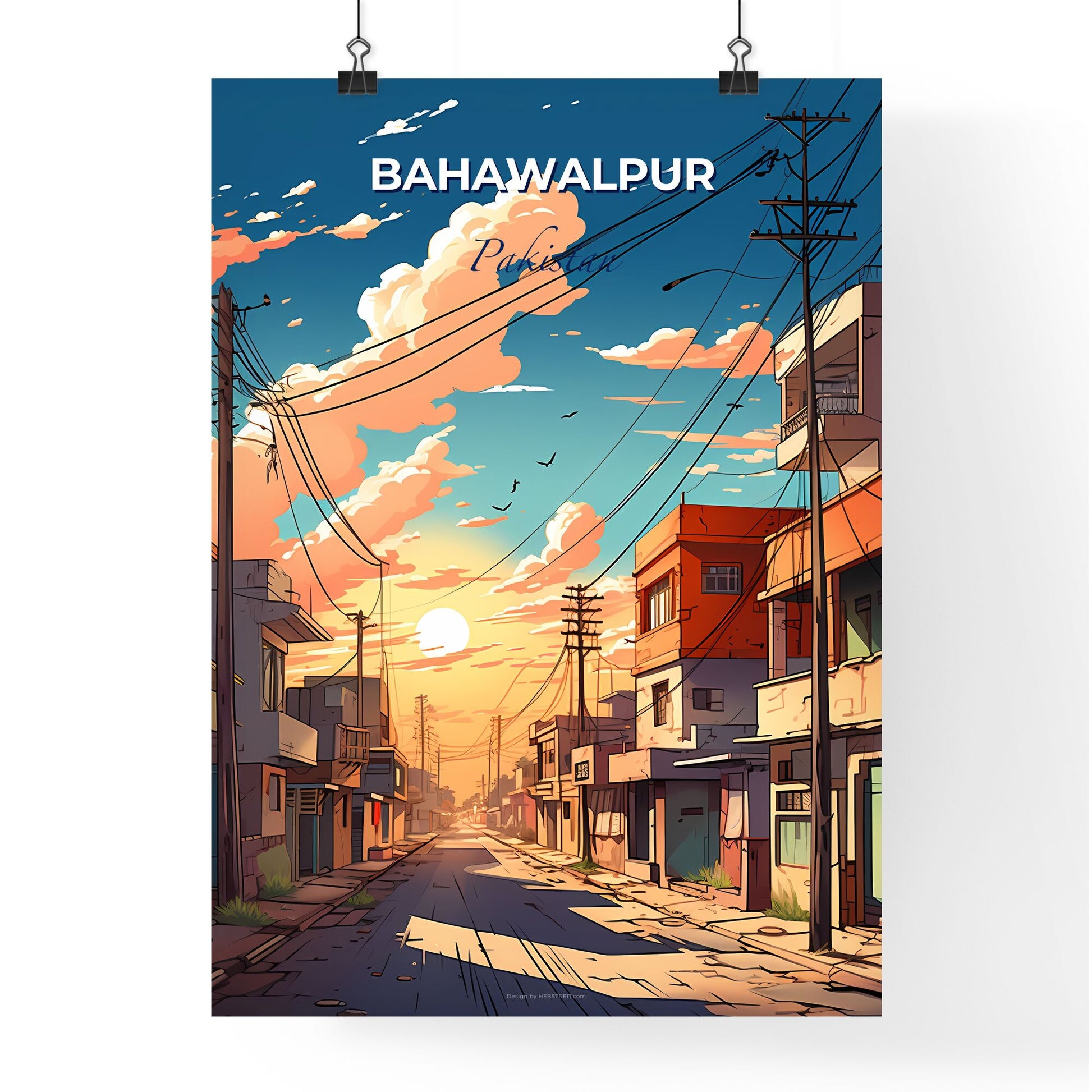 Vibrant Bahawalpur Pakistan Skyline Street Painting Buildings Power Lines Artistic Default Title