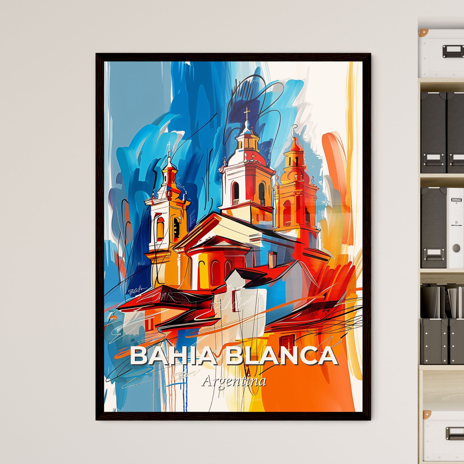 Vibrant Bahia Blanca, Argentina - A Painting Of A Building With Towers