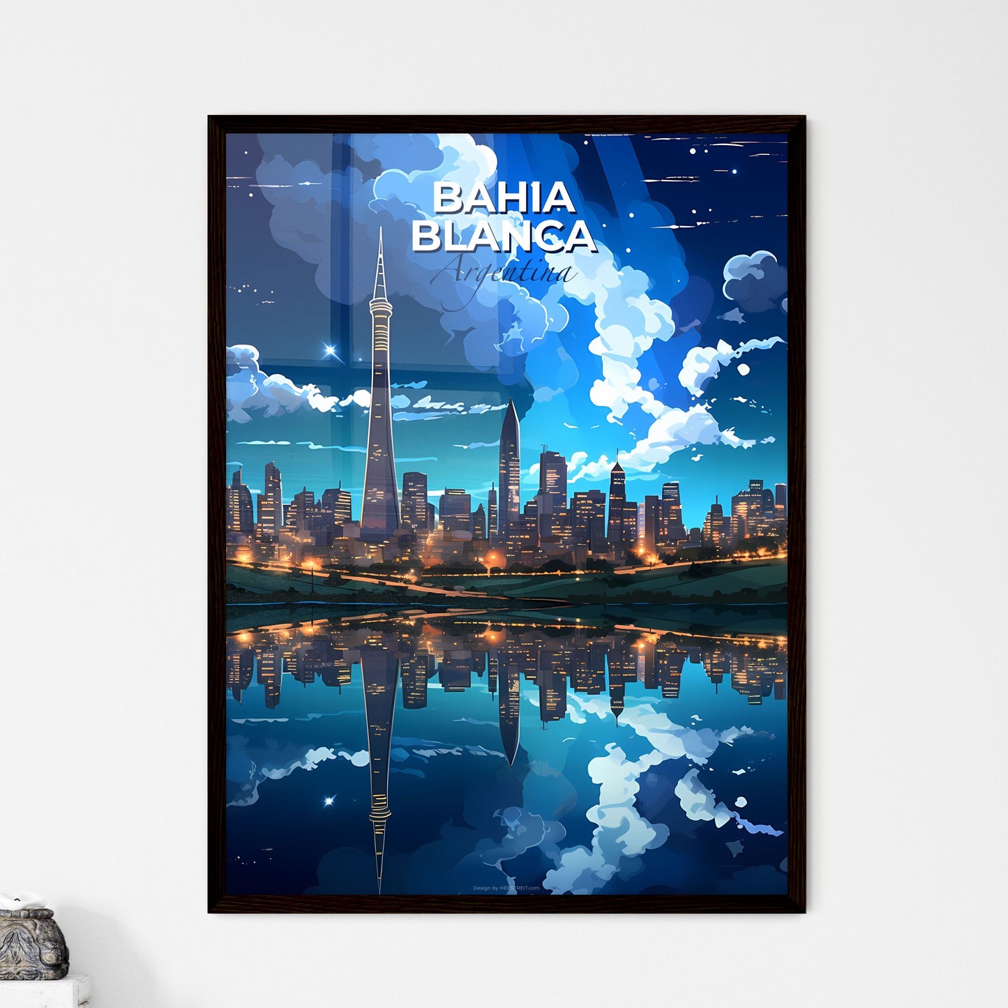 Bahia Blanca Argentina City Skyline Painting Art Tower Water Body Urban Scenery Vibrant Colors Default Title